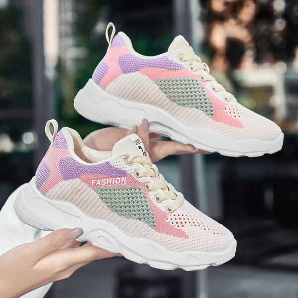 Casual Colorblock Lace-up Sneakers Women Versatile Breathable Lightweight Walking Running Shoes - Image 3