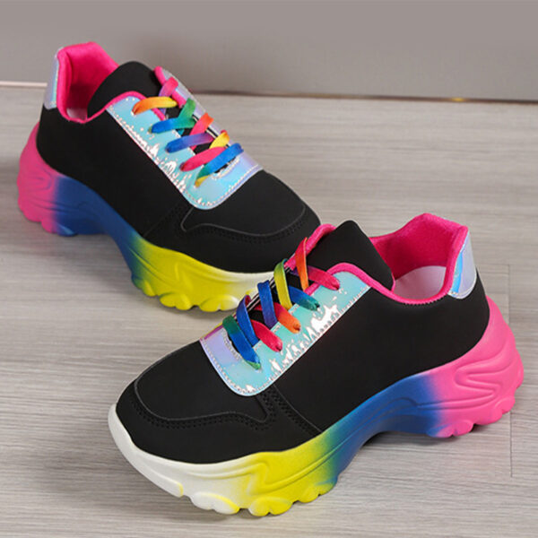 INS Style Rainbow Color Sports Shoes For Women Thick Bottom Lace-up Sneakers Fashion Casual Lightweight Running Walking Shoes - Image 4