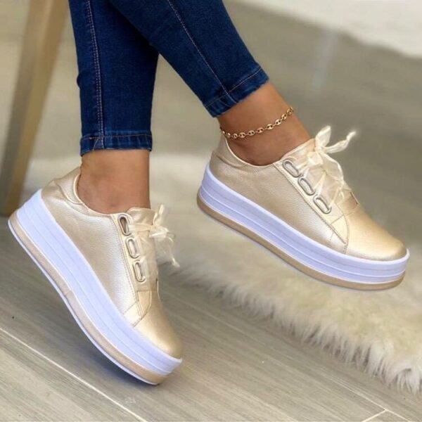 Fashion Flats Sneakers Women Ribbon Lace-up Platform Shoes - Image 2