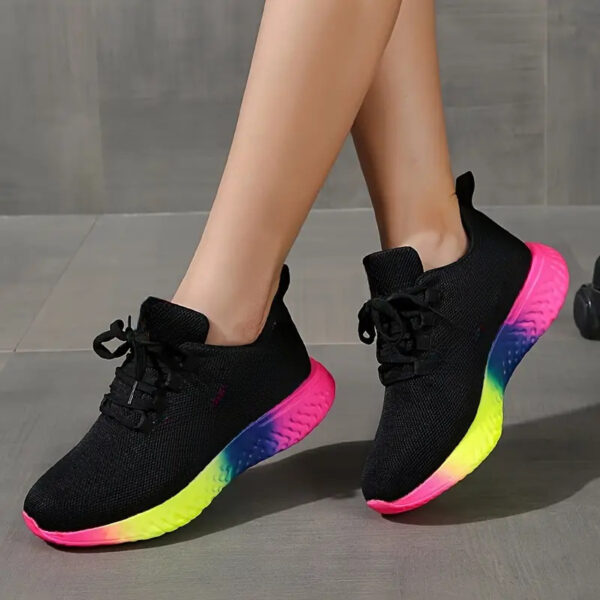 Lace-up Mesh Shoes With Rainbow Sole Design Fashion Walking Running Sports Shoes Sneakers For Women - Image 7