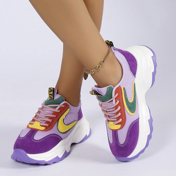 Mixed-color Lace -up Sneakers For Women Fashion Casual Lightweight Thick Bottom Running Sports Shoes - Image 6