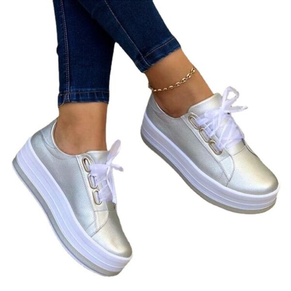 Fashion Flats Sneakers Women Ribbon Lace-up Platform Shoes - Image 5