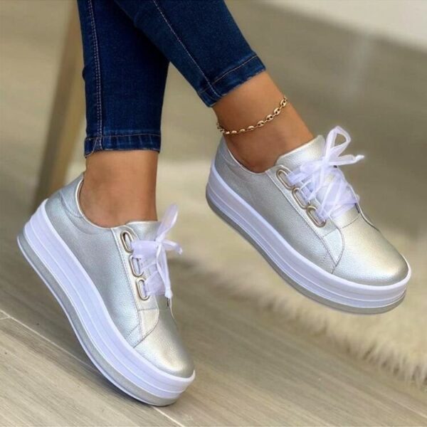 Fashion Flats Sneakers Women Ribbon Lace-up Platform Shoes - Image 4