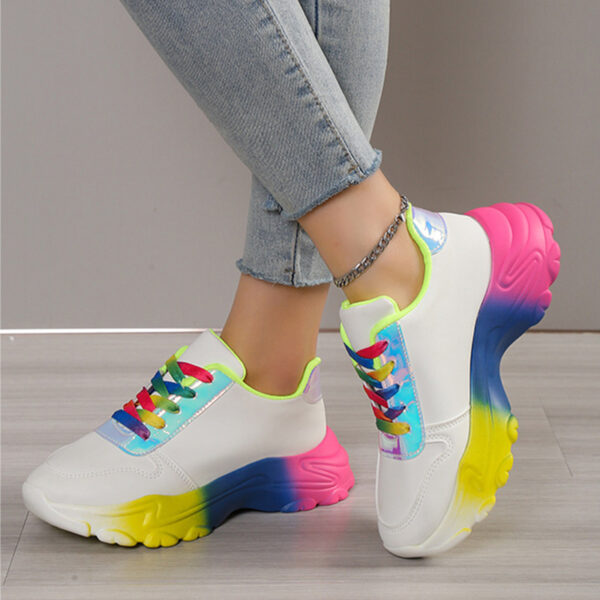 INS Style Rainbow Color Sports Shoes For Women Thick Bottom Lace-up Sneakers Fashion Casual Lightweight Running Walking Shoes - Image 3