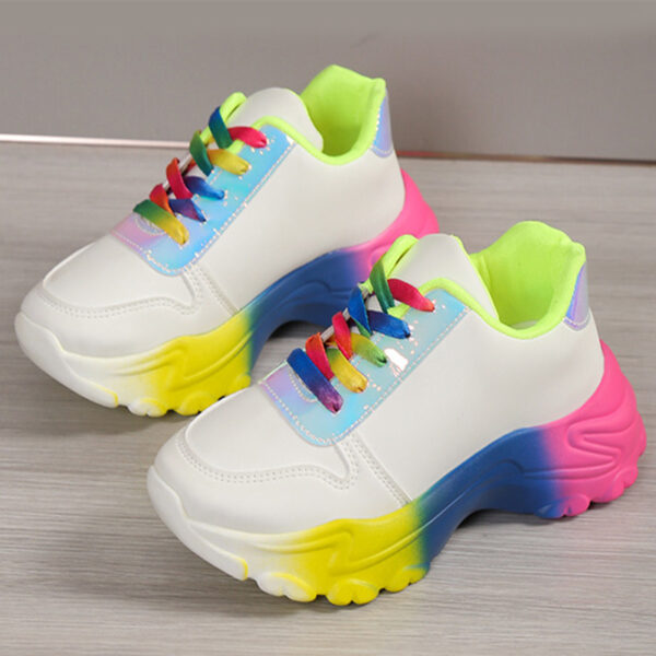 INS Style Rainbow Color Sports Shoes For Women Thick Bottom Lace-up Sneakers Fashion Casual Lightweight Running Walking Shoes - Image 9