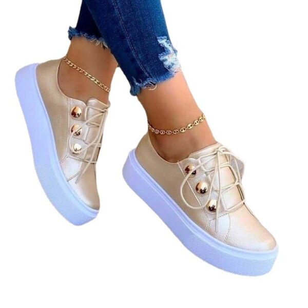 Lace-up Flats Sneakers Women Rivet Casual Shoes - Image 4