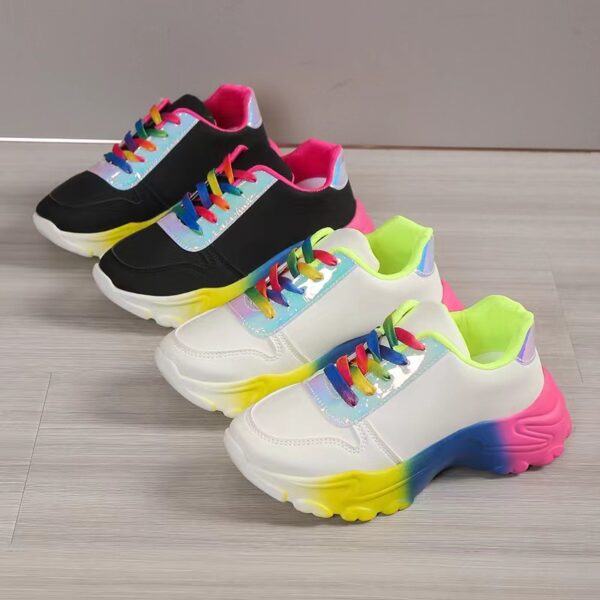 INS Style Rainbow Color Sports Shoes For Women Thick Bottom Lace-up Sneakers Fashion Casual Lightweight Running Walking Shoes - Image 2
