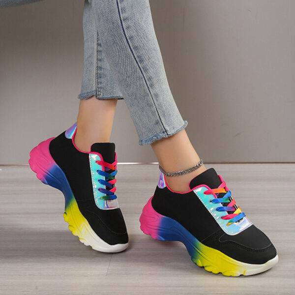 INS Style Rainbow Color Sports Shoes For Women Thick Bottom Lace-up Sneakers Fashion Casual Lightweight Running Walking Shoes - Image 6