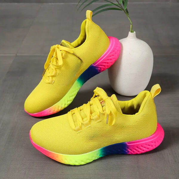 Lace-up Mesh Shoes With Rainbow Sole Design Fashion Walking Running Sports Shoes Sneakers For Women - Image 2