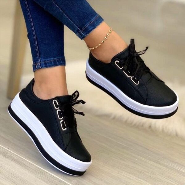 Fashion Flats Sneakers Women Ribbon Lace-up Platform Shoes - Image 3